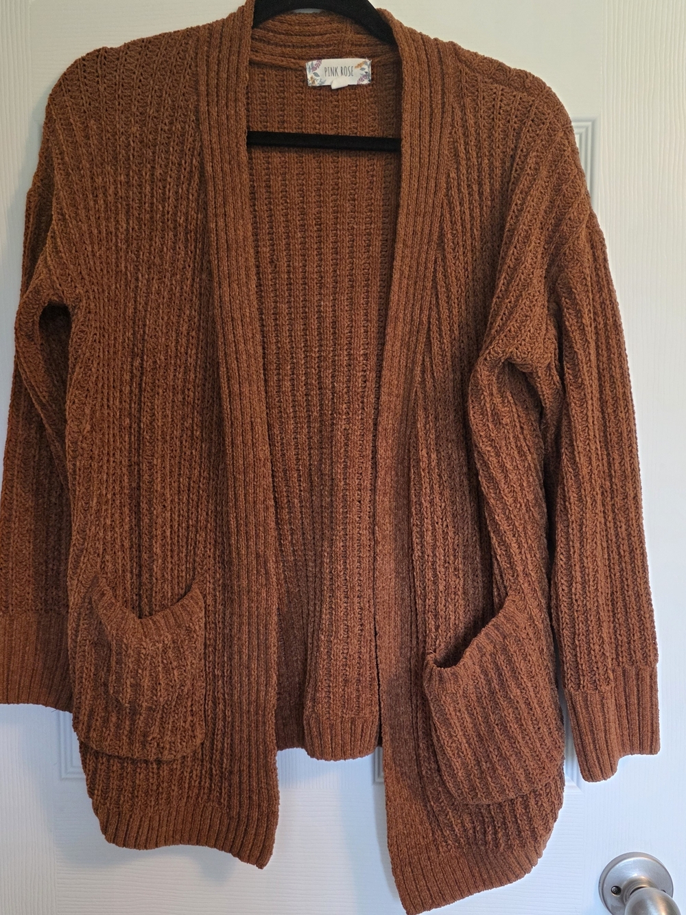 Pink Rose Women's Rust Open-Front Knit Cardigan Sweater